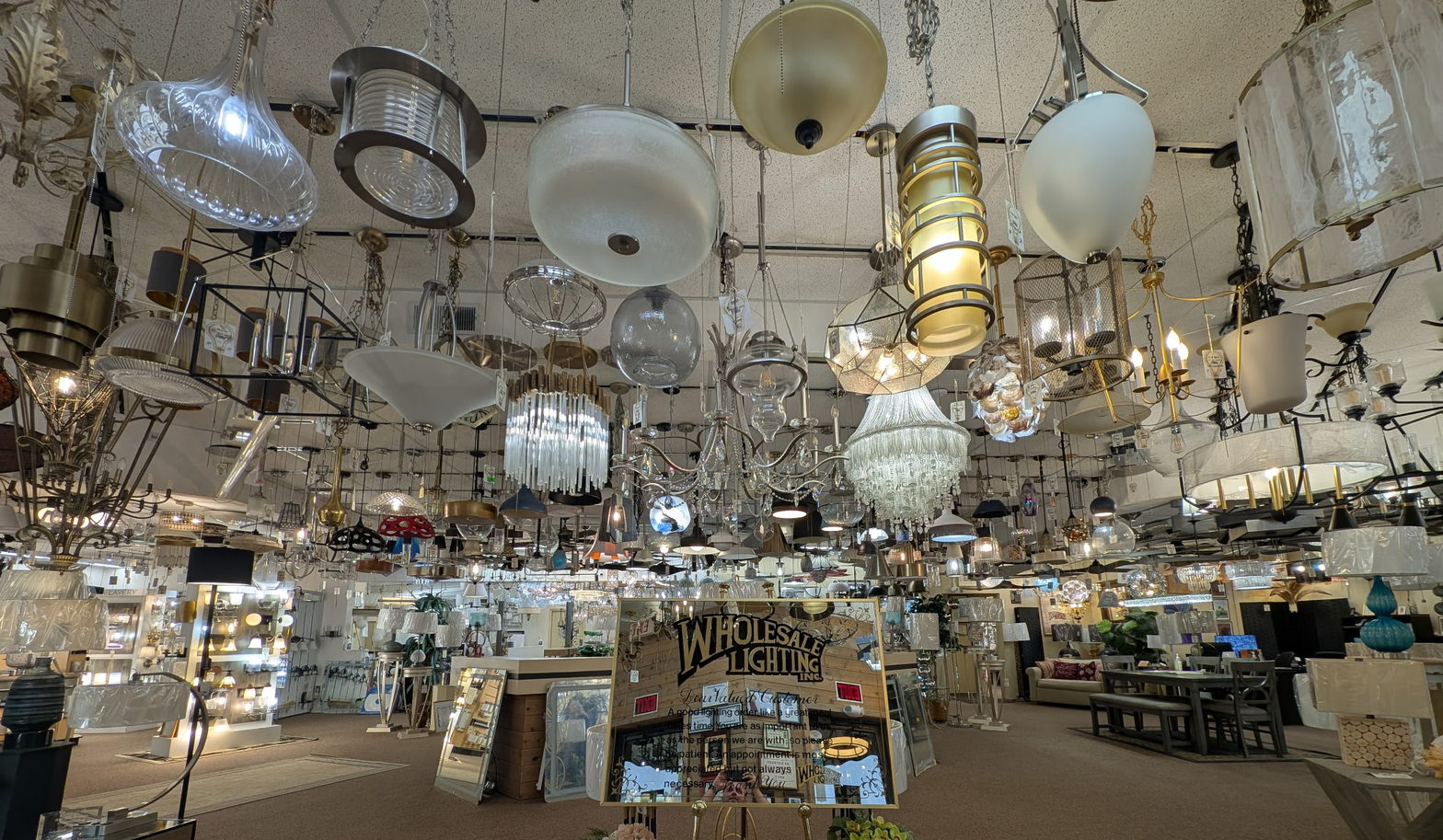 Wide view of the Wholesale Lighting showroom floor in Daytona Beach