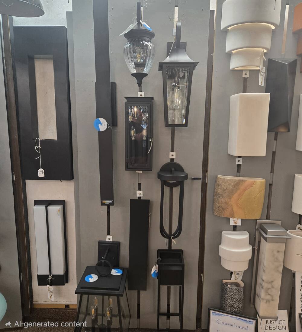 Outdoor and wall sconce display at Wholesale Lighting